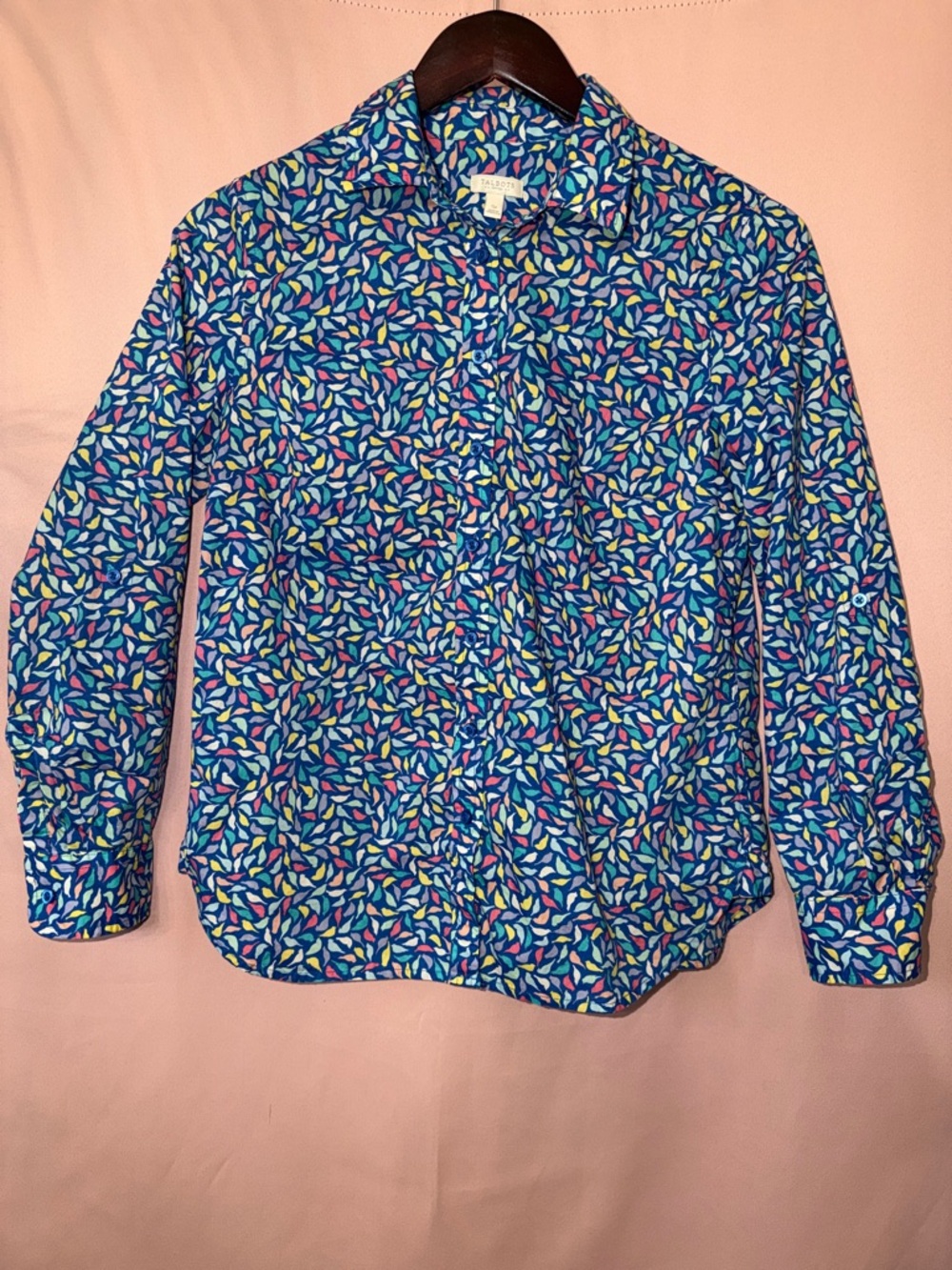 Talbots Blue Floral Leaf Print Button-Up Shirt
